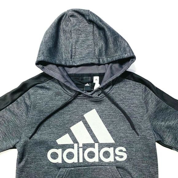 Adidas Hoodie Sweatshirt Spell Out 3 Stripe Fleece Lined Gray Black XS NWOT - Picture 2 of 12